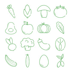 Vector icon. Keto Products.Diet.Web Design.Social Media.Textile Printing. Infographics. Nutrition. On a White Background.Vegetables.Fruits.Lightness.Lines.Line Art.Stylish.Fashionable.Modern.Fish.