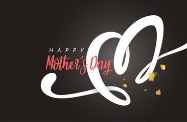 Happy Mother's Day Calligraphy abstract art background vector. Luxury minimal style wallpaper with golden line art flower and botanical leaves, watercolor. Vector background for banner, poster.