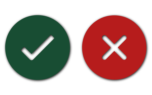 yes and no check mark green and red colour illustration icons with transparent background 