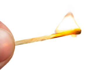 Burning match on a transparent background. The concept of a fire extinguishing system, security.