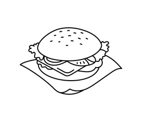 Burger. Fast food. Line icon. Editable outline stroke. Vector illustration.