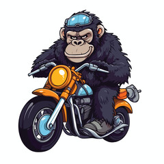 Mascot cartoon of cute smile gorilla monkey apes riding motorbike. 2d character vector illustration in isolated background © stylusstudio