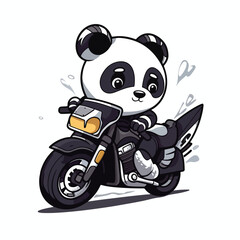 Mascot cartoon of cute smile panda riding motorbike. 2d character vector illustration in isolated background