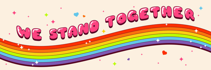 LGBTQ Pride Month Banner Design with Pride Flag Ribbon Illustration Elements and quote. LGBTQ+ Rainbow Flag Ribbon Banner.