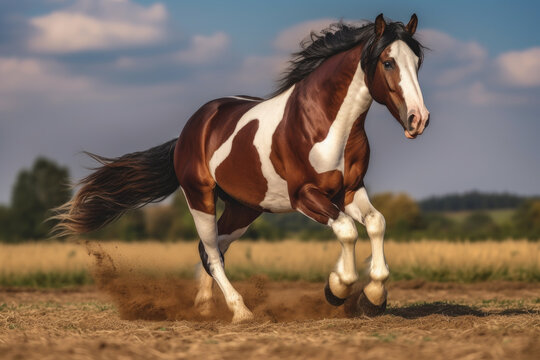 Horse running, galloping in the field.