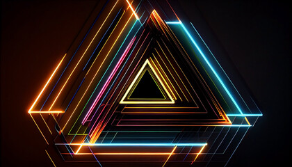 Abstraction of neon lines forming geometric shapes on a dark background.
