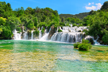 Obraz premium Beautiful Waterfall background. Beautiful Waterfall In Krka National Park - Croatia, Europe