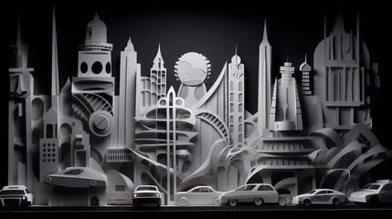 futuristic cityscape, papercut art, generative AI Technology