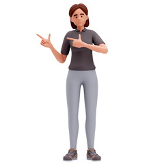 3d Illustration of Cartoon Girl Pointing to Left Side With Both Hand