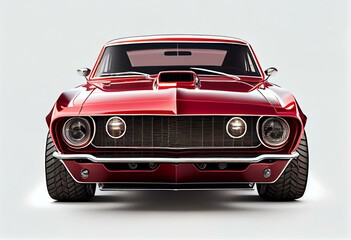 Fototapeta na wymiar 3D render of a red retro American muscle car isolated on white. Generative AI