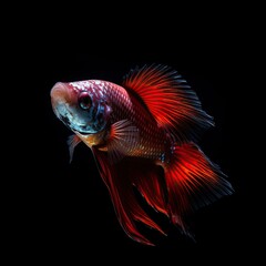 siamese fighting fish on black. Generative AI 