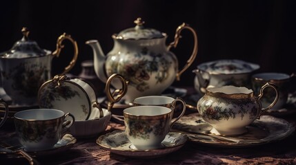 Obraz na płótnie Canvas teapot and cups on the table. Generative AI 