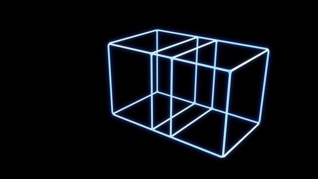 tesseract hypercube fourth dimension 3d animation. can be used to represent mathematics geometry, a 3d neon cube or futuristic science