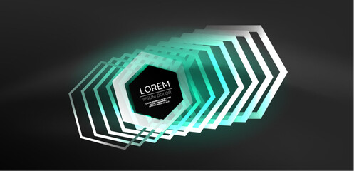 Abstract background techno neon hexagons. Hi-tech vector illustration for wallpaper, banner, background, landing page, wall art, invitation, prints, posters