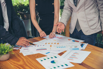 Business strategy team report chart, graph, infographic data analyze financial report plan. Hands team partner planning marketing finance statistics sale report with excel spreadsheet accountting