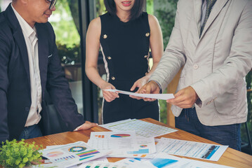 Business strategy team report chart, graph, infographic data analyze financial report plan. Hands team partner planning marketing finance statistics sale report with excel spreadsheet accountting