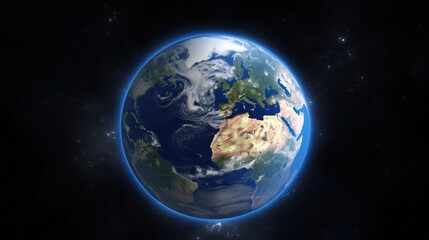 Earth in the space. Blue planet for wallpaper. Green planet or Globe on galaxy. Generative AI.