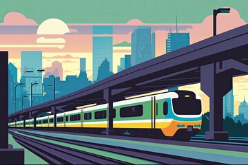 Naklejka premium train passing through an urban landscape. Generative AI