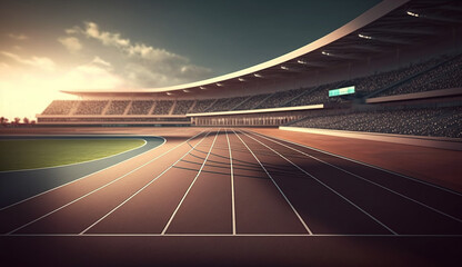 athletics stadium with race track finish view Generative AI
