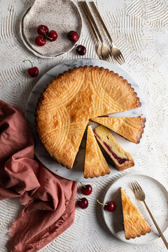 Gateau Basque with Vanilla Custard and Cherry Compote