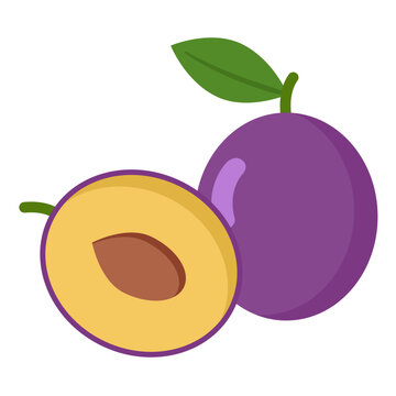 purple plums with green leaf, cut open clip art preview