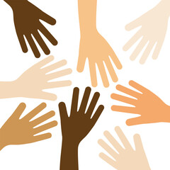 hands diversity muticolor multiethnic together black background