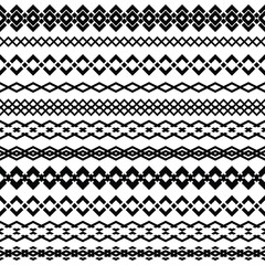 Set of seamless borders, geometric patterns isolated on white