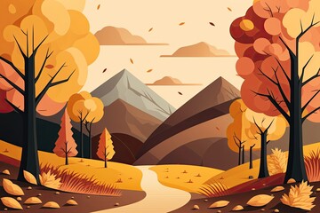 scenic autumn landscape with trees and a winding road. Generative AI