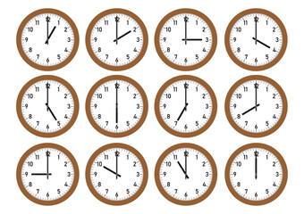 1時から12時の壁掛け時計のイラストセット