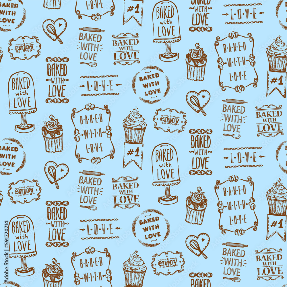 Sticker Seamless pattern baked with love