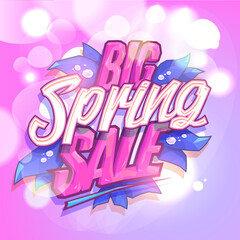 Big spring sale vector lettering banner template