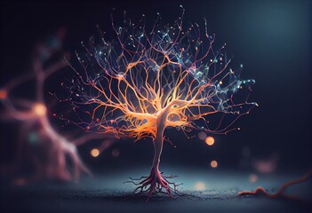 Neuron synapse. Generative AI - obrazy, fototapety, plakaty