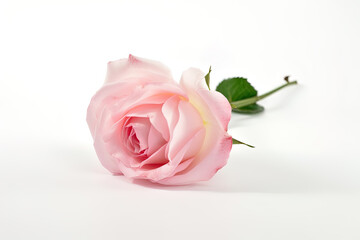 Beautiful pink rose as a symbol of love on white background. Created with Generative AI Technology