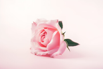 Beautiful pink rose as a symbol of love on pink background. Created with Generative AI Technology