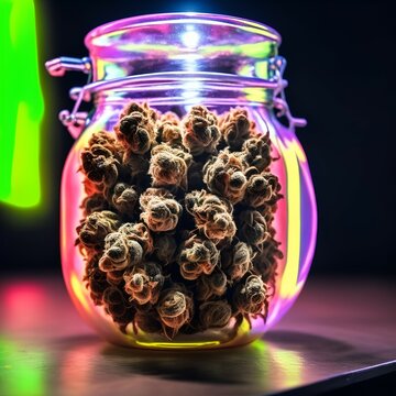 glass jar filled with bud cannabis