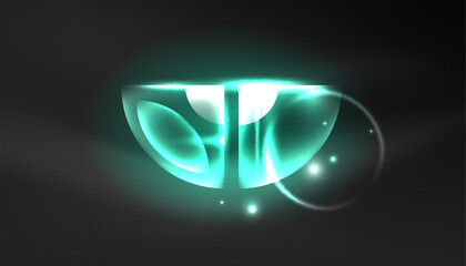 Abstract background techno neon glowing circle shapes and round elemetns with light flare effects. Hi-tech design for wallpaper, banner, background, landing page, wall art, invitation, prints, posters