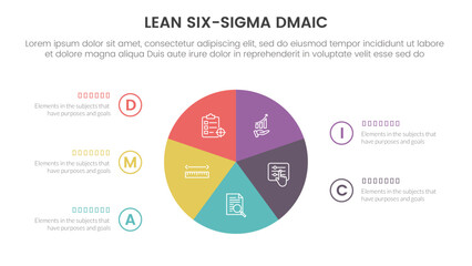 dmaic lss lean six sigma infographic 5 point stage template with circle pie chart information concept for slide presentation