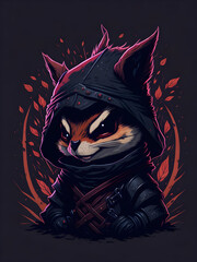 Evil ninja chipmunk smile with t-shirt design, generative ai