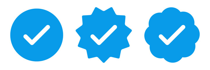 blue verified badge icon, official profile account sign vector design