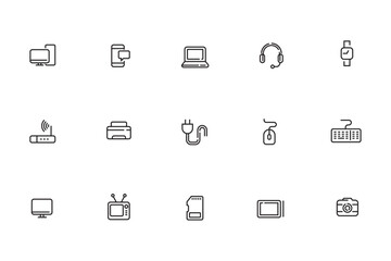 Set of gadget icons in simple line style isolated on white background