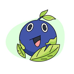 Vintage happy cute Earth planet character mascot with two small leaves and plants on character. Vector illustration