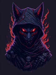 Evil ninja coyote with t-shirt design, generative ai