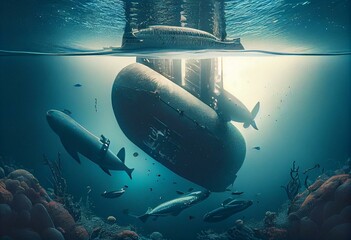 submarines diving to ocean. Generative AI