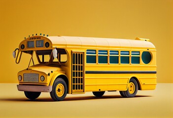 Fototapeta na wymiar School bus on yellow background. Generative AI