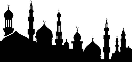 simple black and white illustration of a mosque used for banner, flayer and many more design purposes