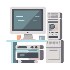 Modern office equipment on desk for business