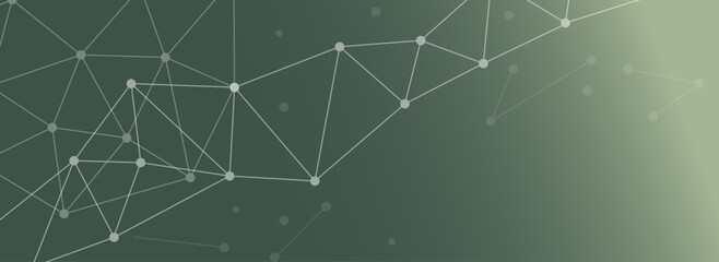 緑色グラデーション背景にシナプスと化学式をイメージした幾何学模様で描かれたバナー用ベクター画像
