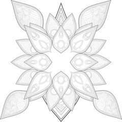 Colouring Page for Adult for Fun and Relaxation. Hand Drawn Sketch for Adult Anti Stress. Decorative Abstract Flowers in Black Isolated on White Background.-vector