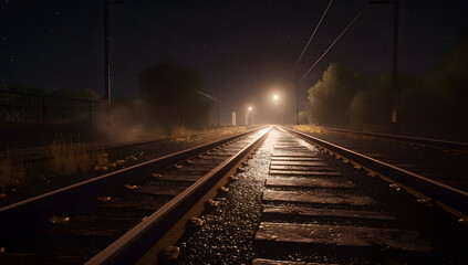 Plakat The dry track by night is illuminated at night, in the style of vray tracing, Generative Ai