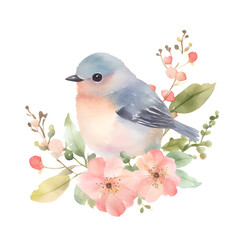 watercolor bird with flowers